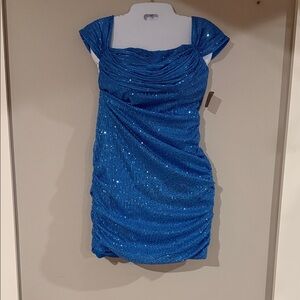 Blue Sequin Mini Dress